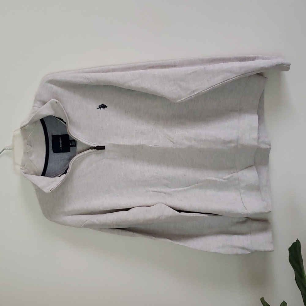 US Polo Assn small pony mans quarter zip pullover sweater, gray beige, size XL